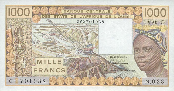 Front of West African States p307Cj: 1000 Francs from 1990