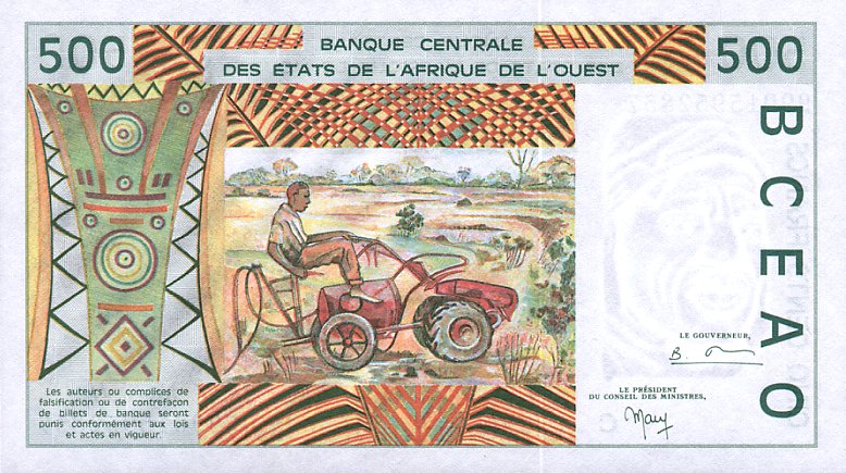 Back of West African States p310Ci: 500 Francs from 1998