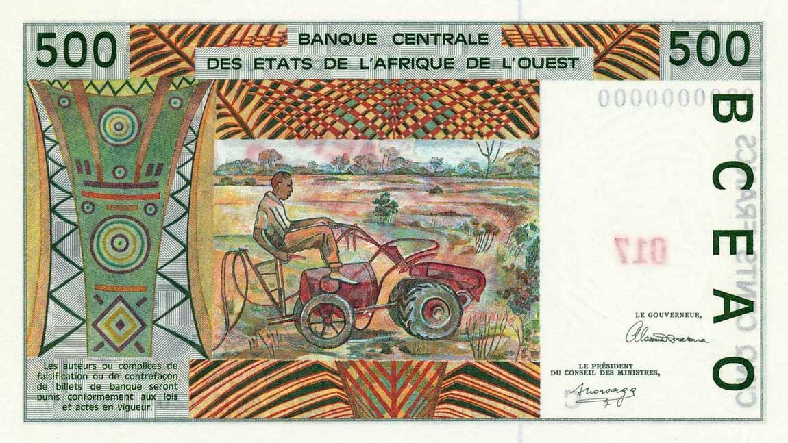 Back of West African States p310Cs: 500 Francs from 1991