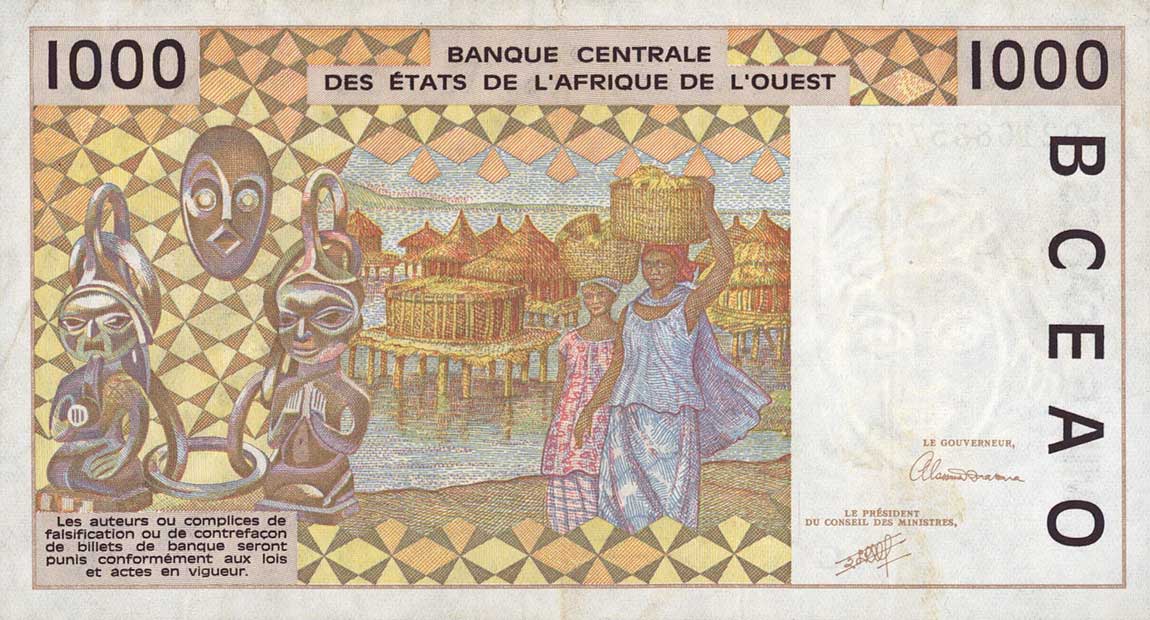 Back of West African States p311Cb: 1000 Francs from 1992