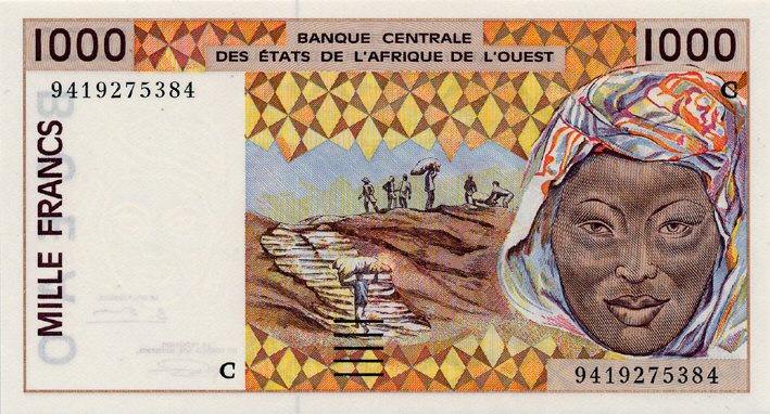 Front of West African States p311Ce: 1000 Francs from 1994
