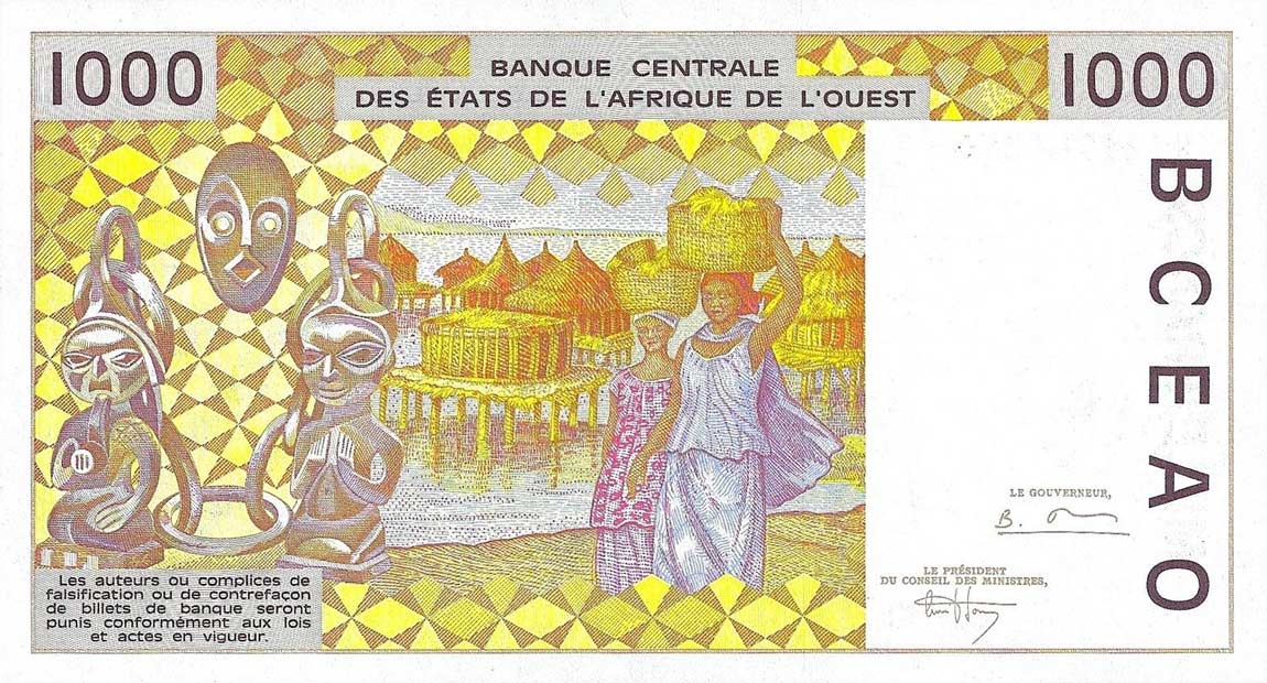 Back of West African States p311Cf: 1000 Francs from 1995