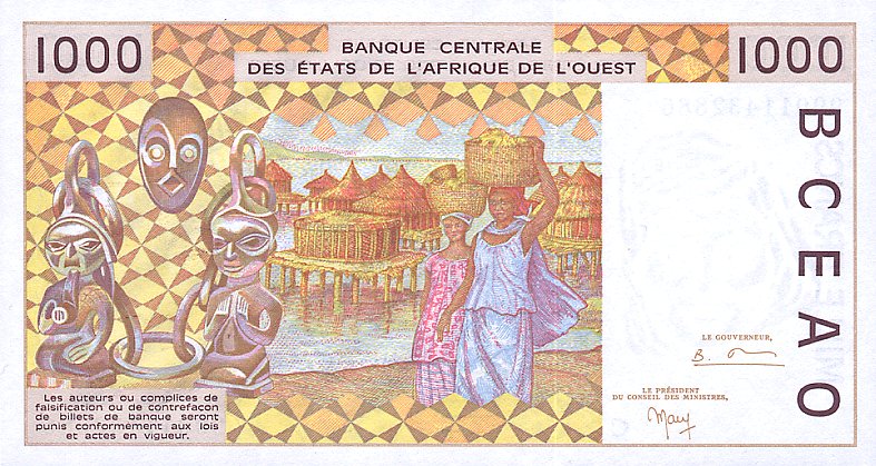Back of West African States p311Cj: 1000 Francs from 1999