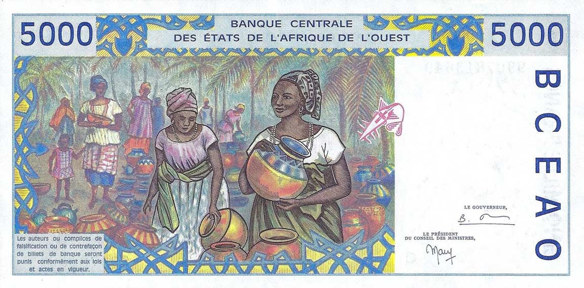 Back of West African States p313Ci: 5000 Francs from 1999