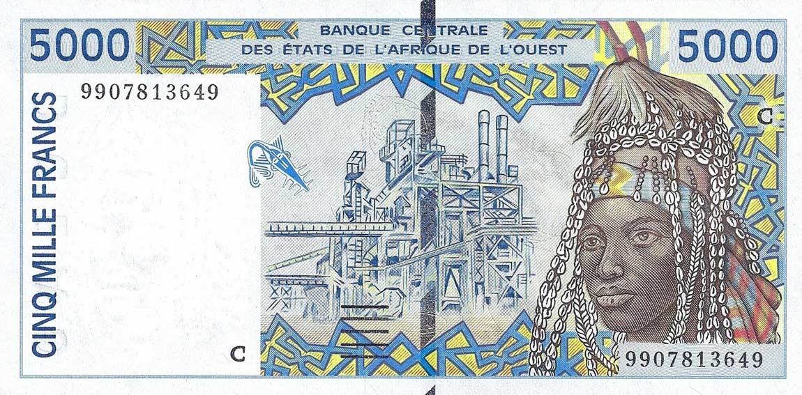 Front of West African States p313Ci: 5000 Francs from 1999