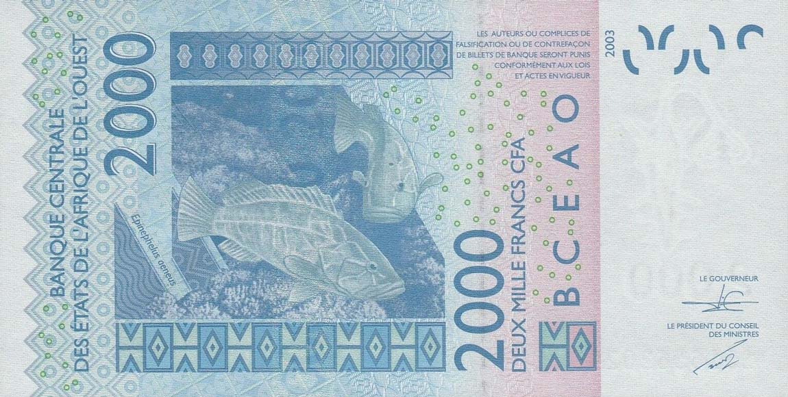 Back of West African States p316Co: 2000 Francs from 2015