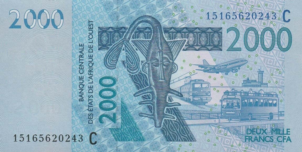 Front of West African States p316Co: 2000 Francs from 2015
