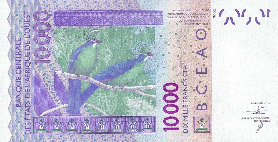 Back of West African States p318Cp: 10000 Francs from 2016