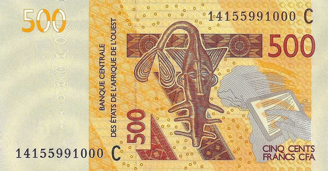 Front of West African States p319Cc: 500 Francs from 2014