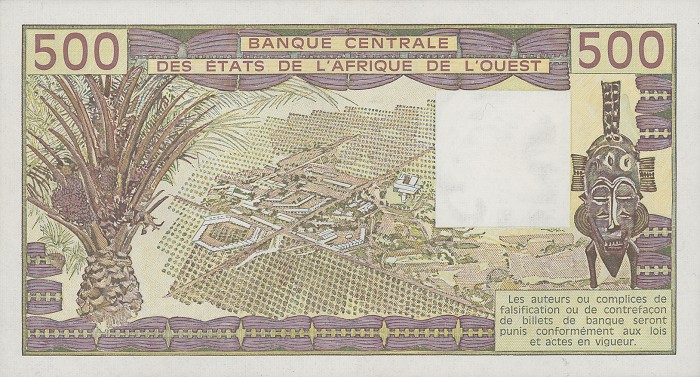 Back of West African States p405Df: 500 Francs from 1986
