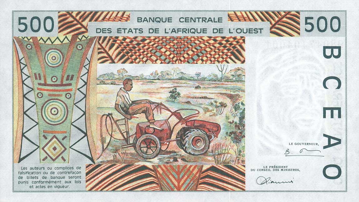 Back of West African States p410Di: 500 Francs from 1998