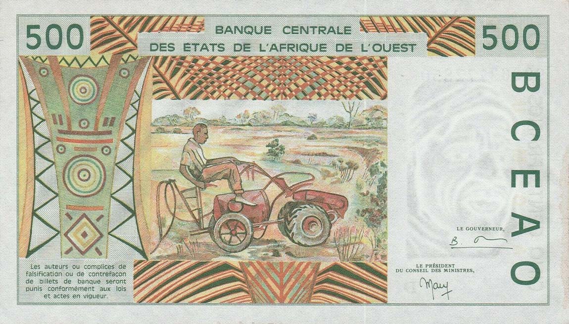 Back of West African States p410Dj: 500 Francs from 1999