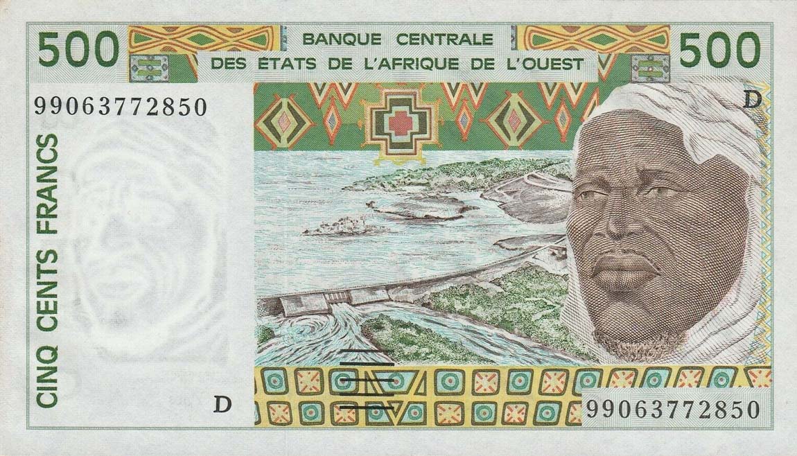 Front of West African States p410Dj: 500 Francs from 1999