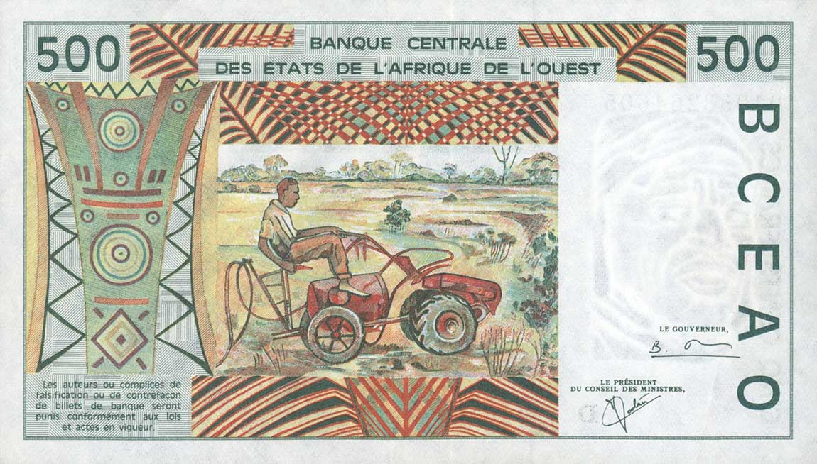Back of West African States p410Dl: 500 Francs from 2001
