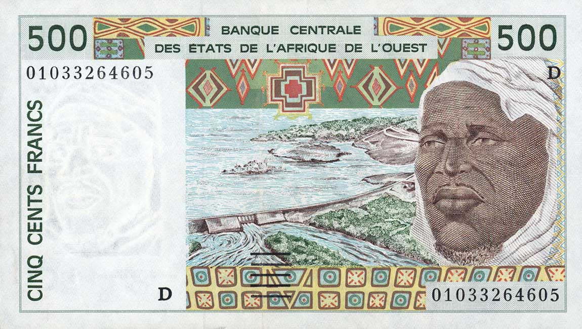 Front of West African States p410Dl: 500 Francs from 2001