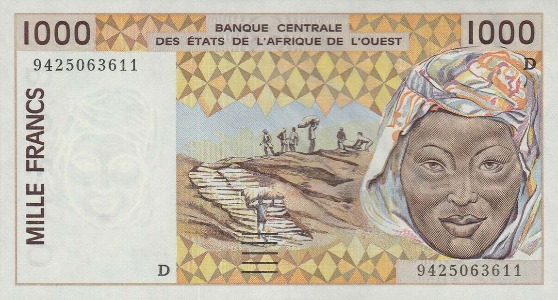 Front of West African States p411Dd: 1000 Francs from 1994