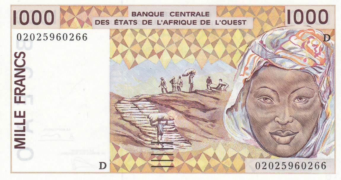 Front of West African States p411Dl: 1000 Francs from 2002