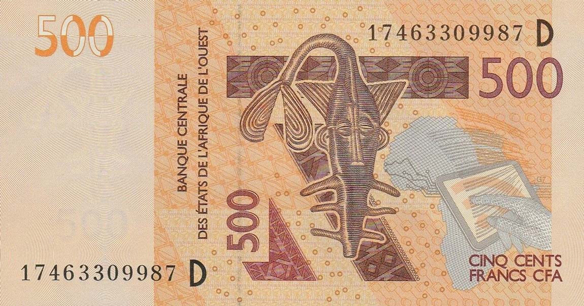 Front of West African States p419Df: 500 Francs from 2017