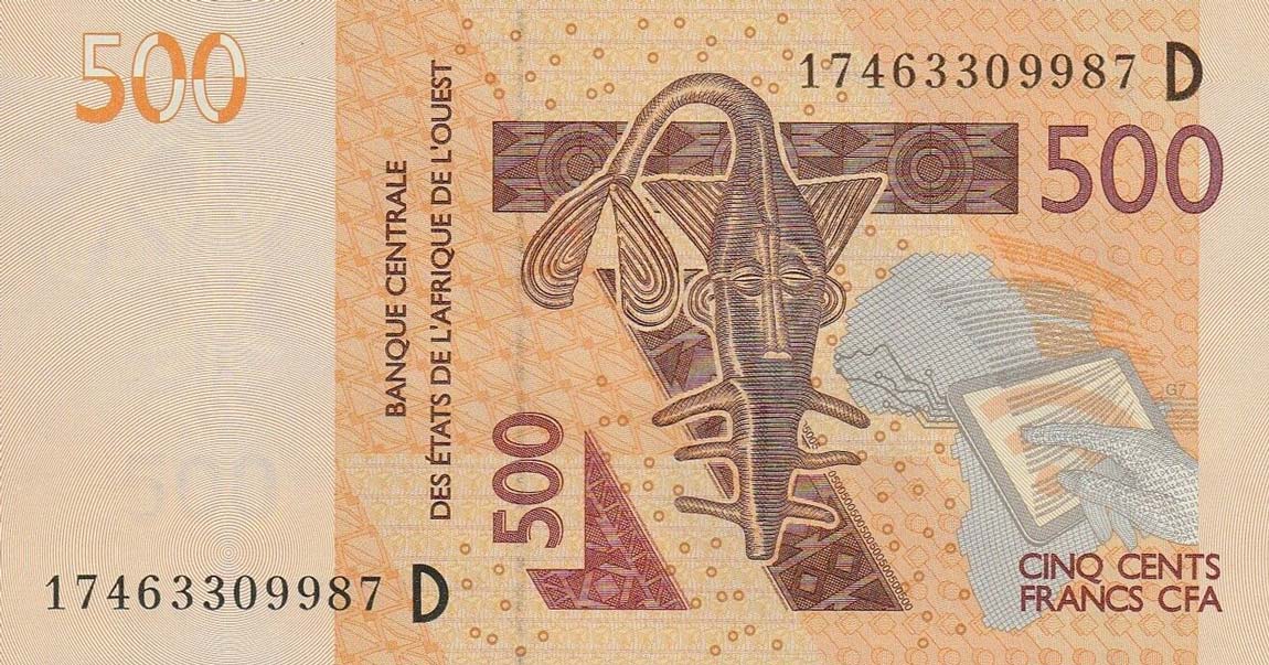 Front of West African States p419Df: 500 Francs from 2017