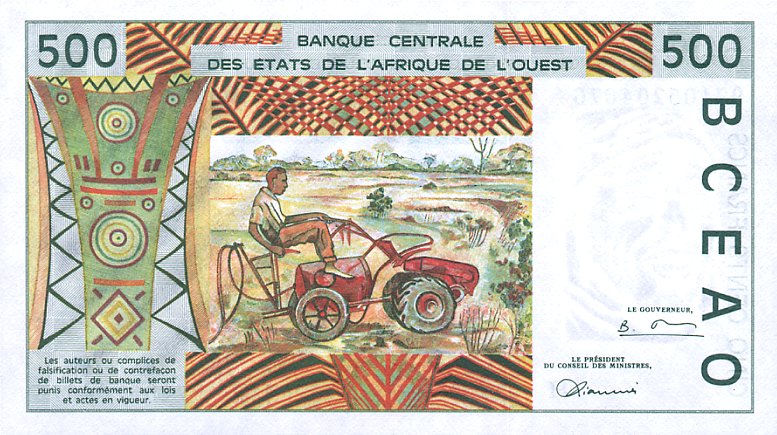 Back of West African States p610Hg: 500 Francs from 1997