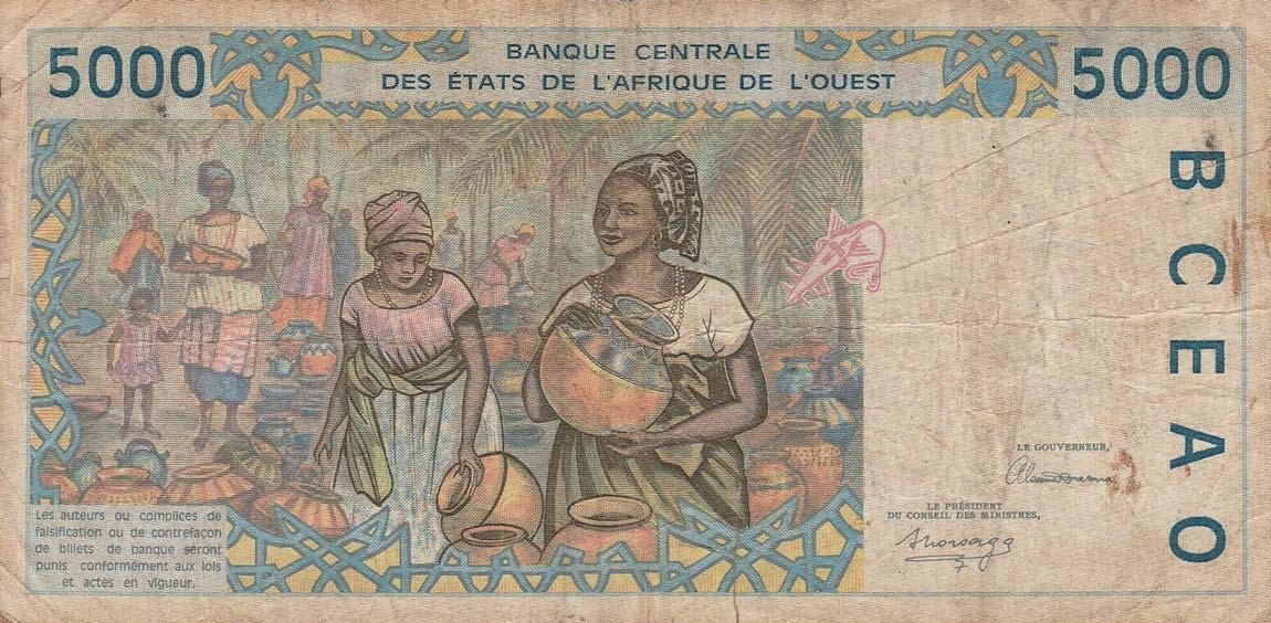 Back of West African States p613Ha: 5000 Francs from 1992