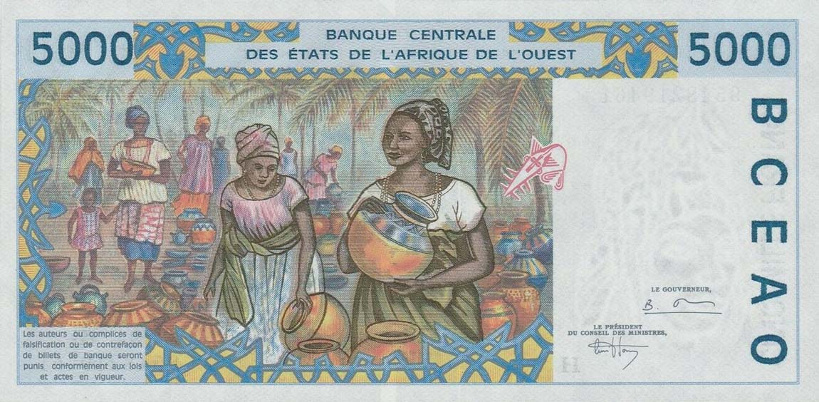 Back of West African States p613Hc: 5000 Francs from 1995