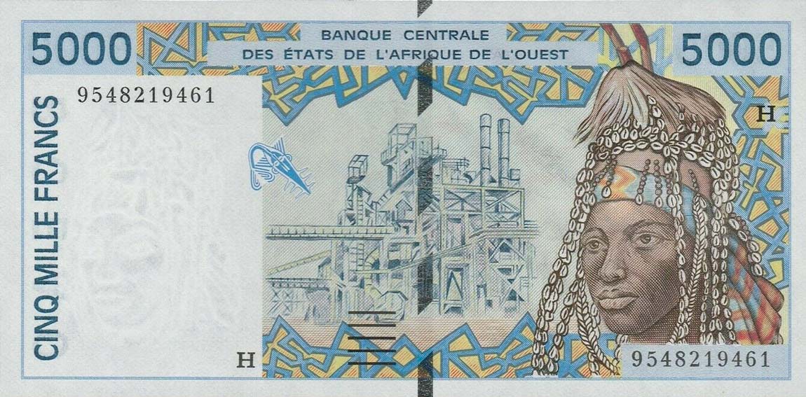 Front of West African States p613Hc: 5000 Francs from 1995