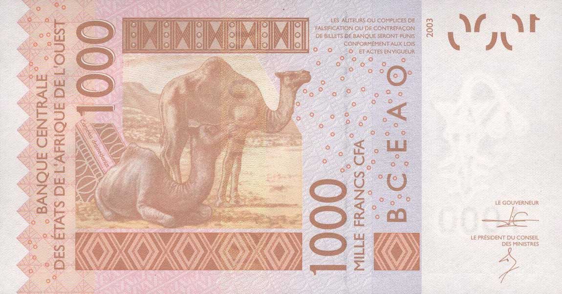 Back of West African States p615Hn: 1000 Francs from 2014