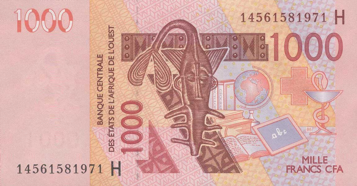 Front of West African States p615Hn: 1000 Francs from 2014