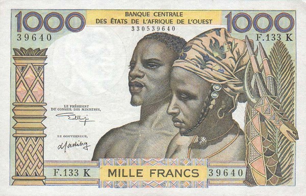 Front of West African States p703Kl: 1000 Francs from 1959