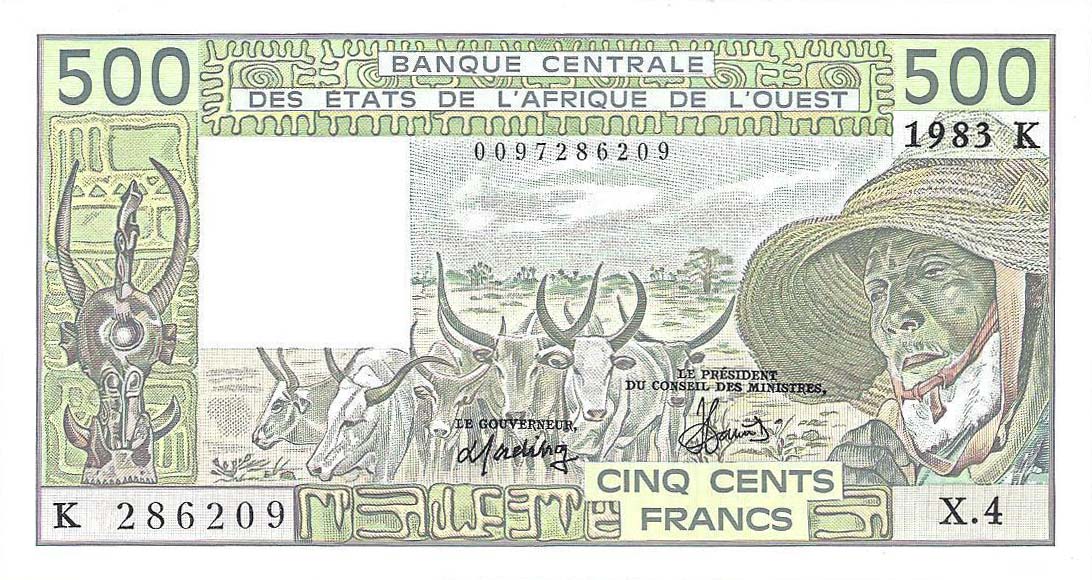 Front of West African States p706Kf: 500 Francs from 1983