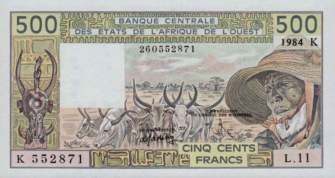 Front of West African States p706Kg: 500 Francs from 1984