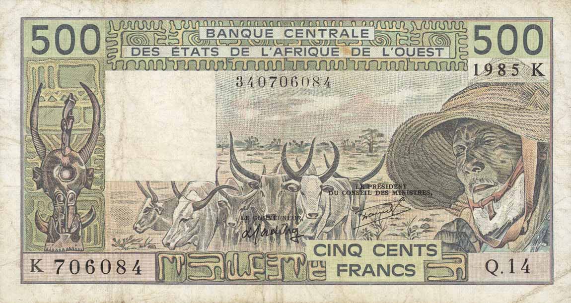 Front of West African States p706Kh: 500 Francs from 1985