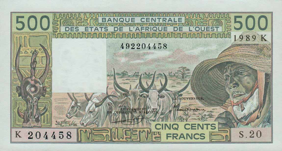 Front of West African States p706Kk: 500 Francs from 1989