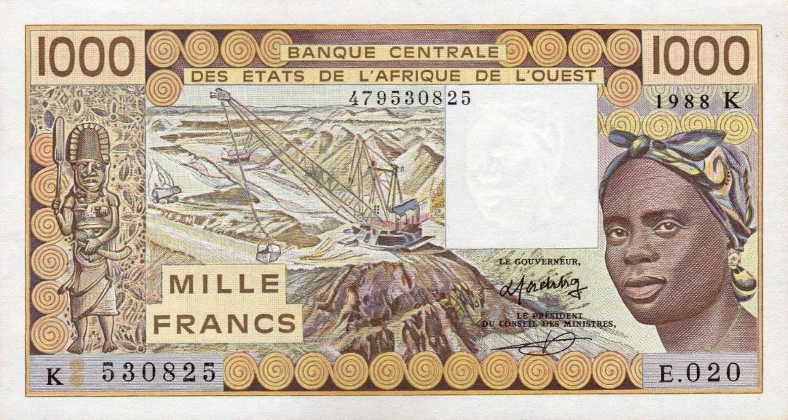 Front of West African States p707Ka: 1000 Francs from 1988