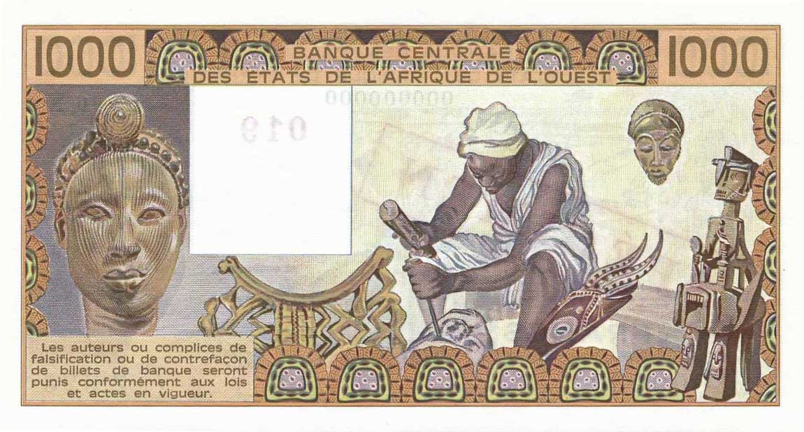Back of West African States p707Ks: 1000 Francs from 1988