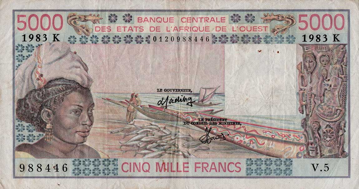 Front of West African States p708Kh: 5000 Francs from 1983