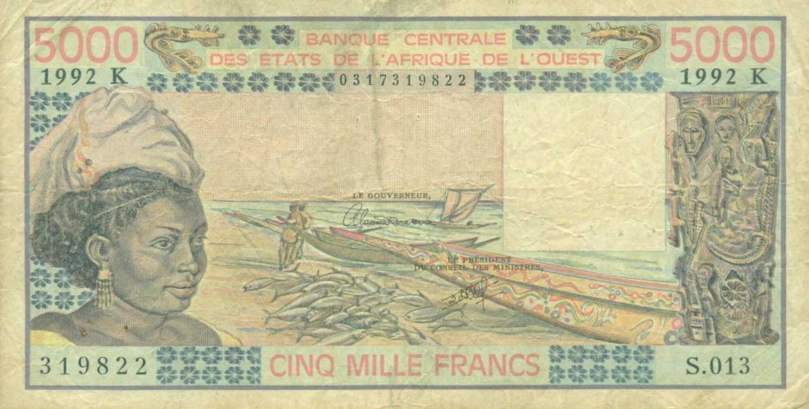 Front of West African States p708Ko: 5000 Francs from 1992