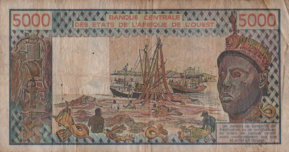 Back of West African States p708Kp: 5000 Francs from 1992