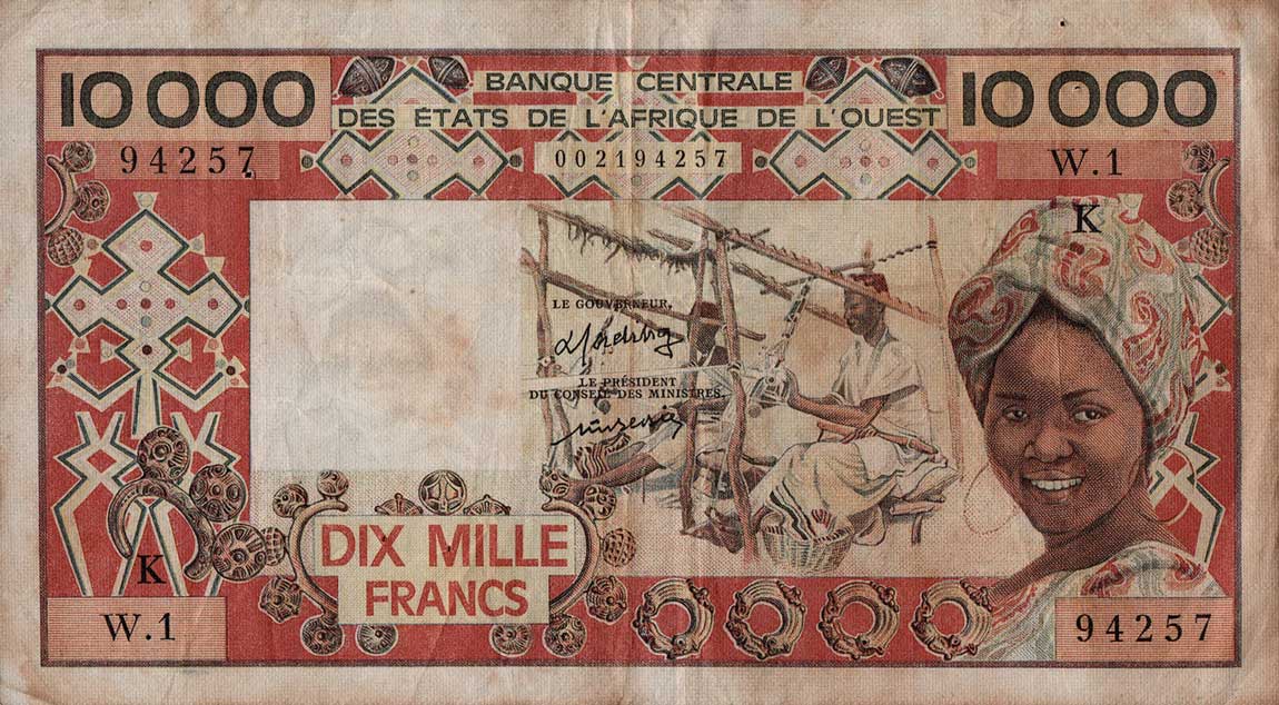 Front of West African States p709Ka: 10000 Francs from 1977