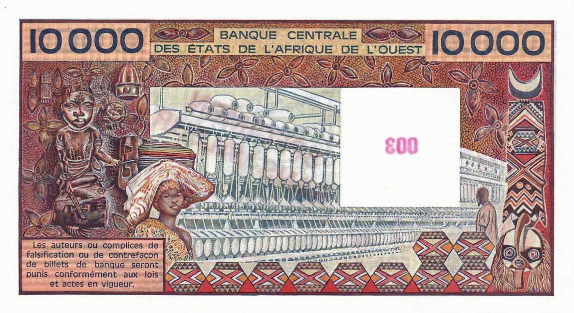 Back of West African States p709Ks: 10000 Francs from 1977