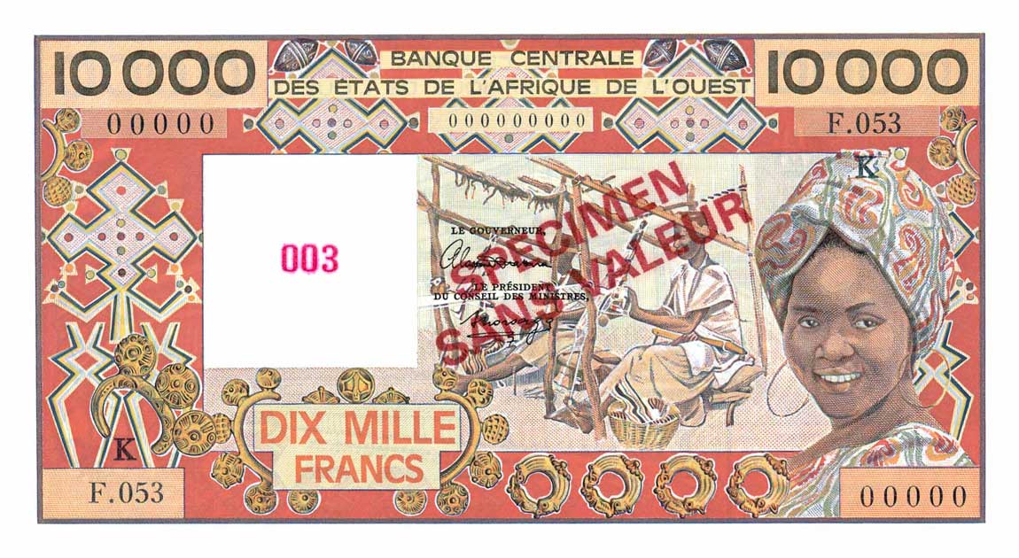Front of West African States p709Ks: 10000 Francs from 1977