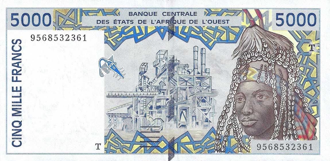 Front of West African States p713Kd: 5000 Francs from 1995