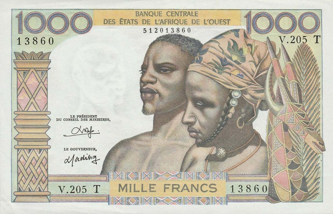 Front of West African States p803To: 1000 Francs from 1959