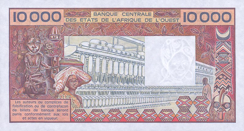 Back of West African States p809Tl: 10000 Francs from 1977