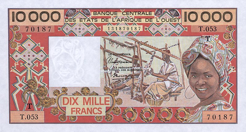 Front of West African States p809Tl: 10000 Francs from 1977