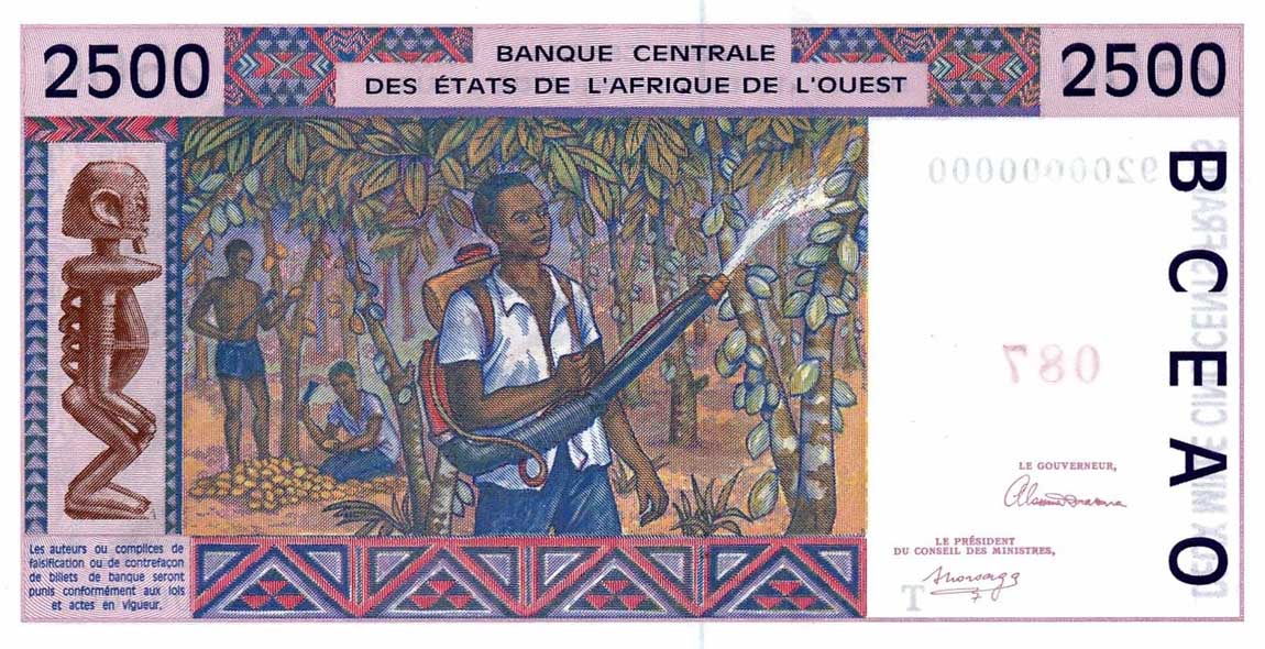 Back of West African States p812Ts: 2500 Francs from 1992