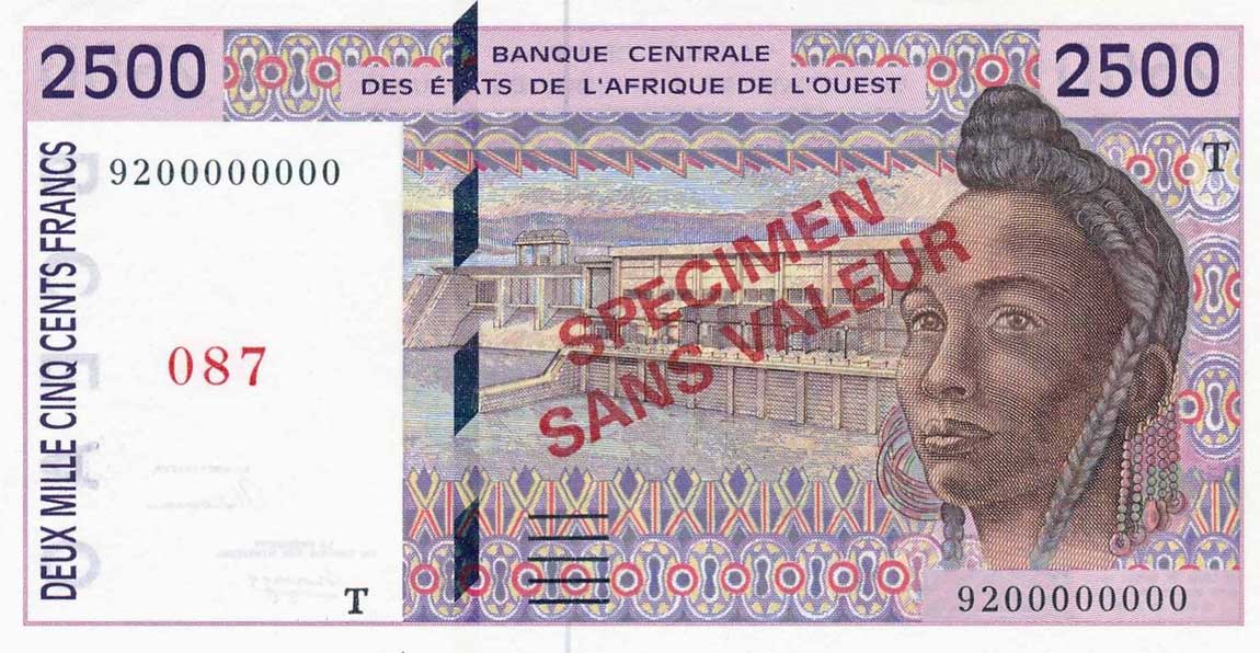 Front of West African States p812Ts: 2500 Francs from 1992