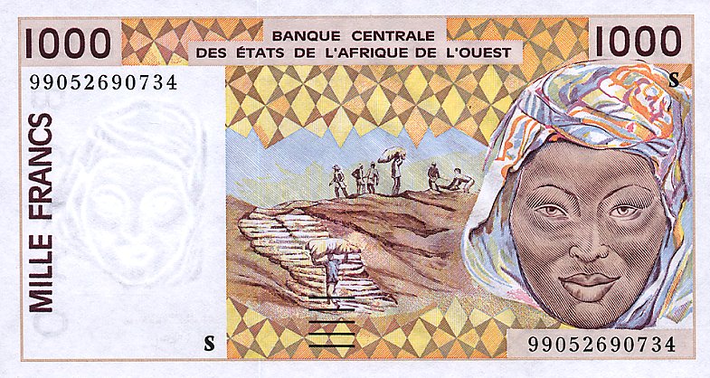Front of West African States p911Sc: 1000 Francs from 1999