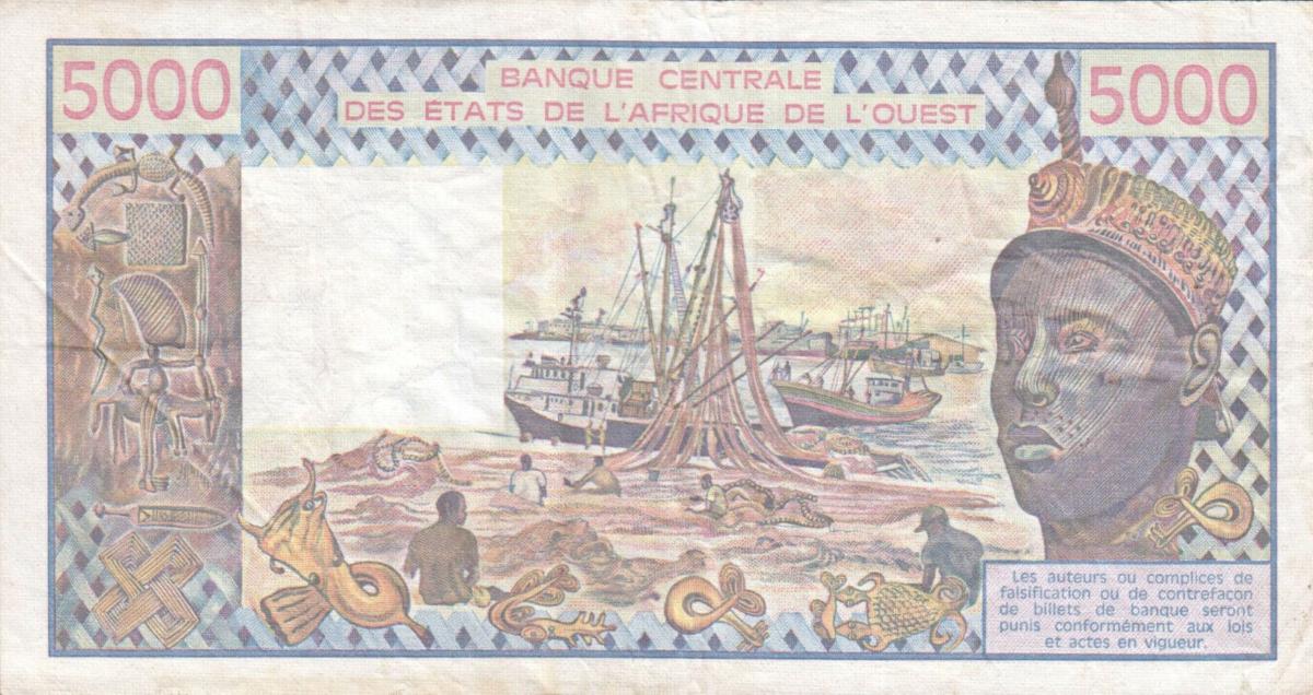 Back of West African States p108Aj: 5000 Francs from 1983